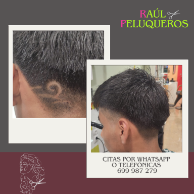 Corte de cabello con diseño en espiral en la parte posterior de la cabeza.