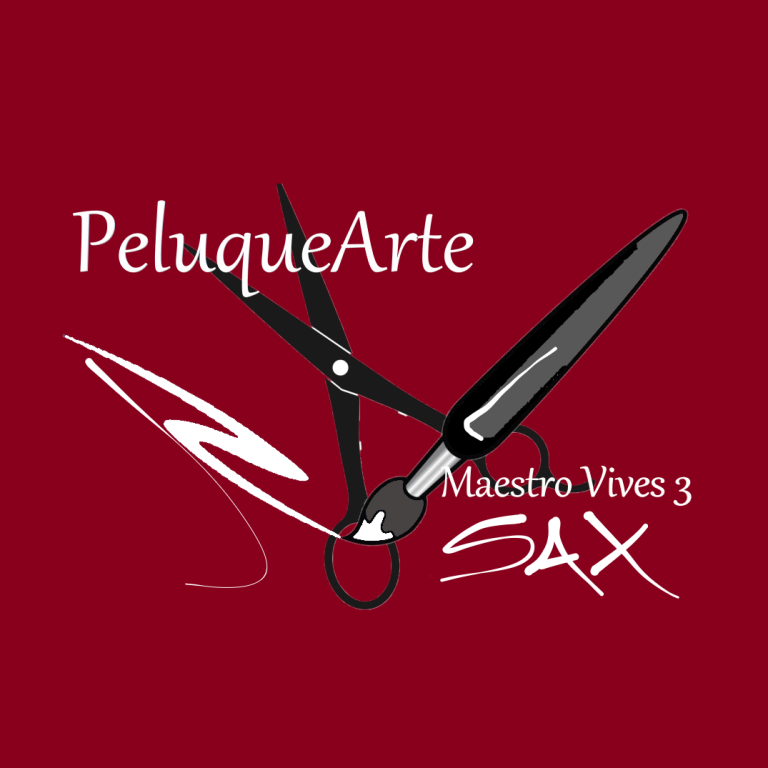 Logo de PeluqueArte Sax con tijeras y un peine.